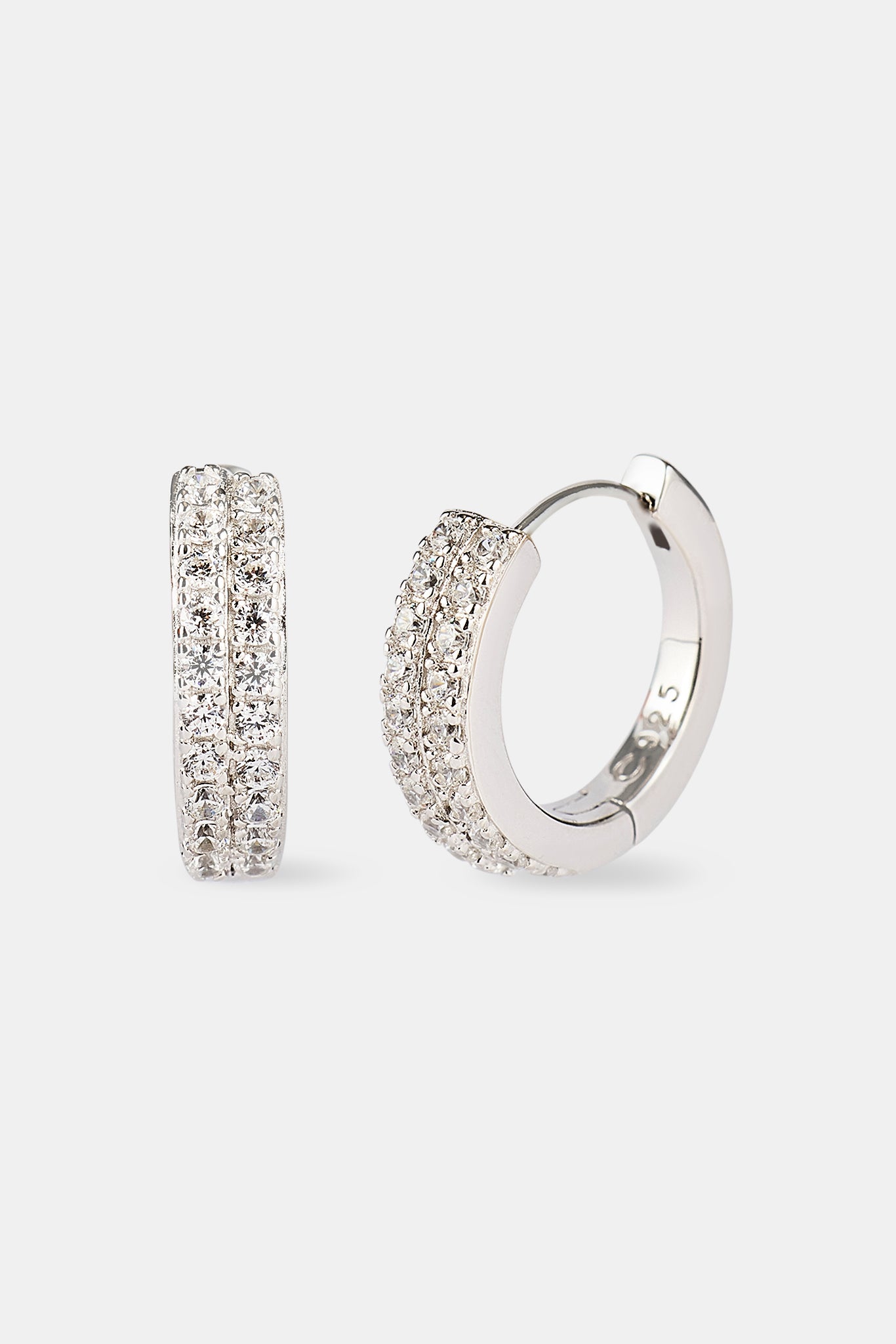 Iced Double Row Hoop Earrings - 10mm - White
